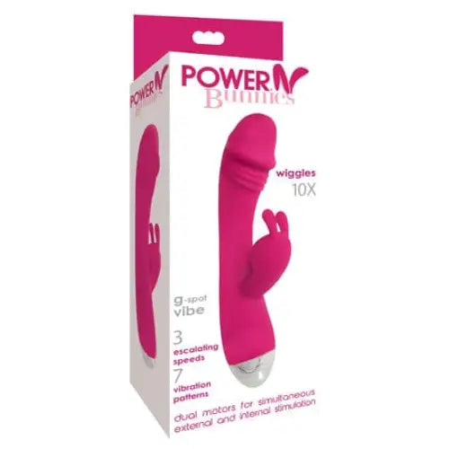 Power Bunnies Wiggles 10X Pink Vibrator with Rabbit-Style Attachment in Packaging