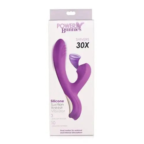 Curve Novelties Vibrator Power Bunny Shivers Suction Dual Stimulator Purple at the Haus of Shag