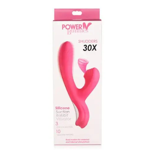 Curve Novelties Vibrator Power Bunny Shudders Suction Vibe Silicone Rechargeable Red at the Haus of Shag