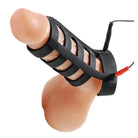 Power Cage Silicone E-stim Cock and Ball Sheath - Flesh-colored, Phallic with Black Straps