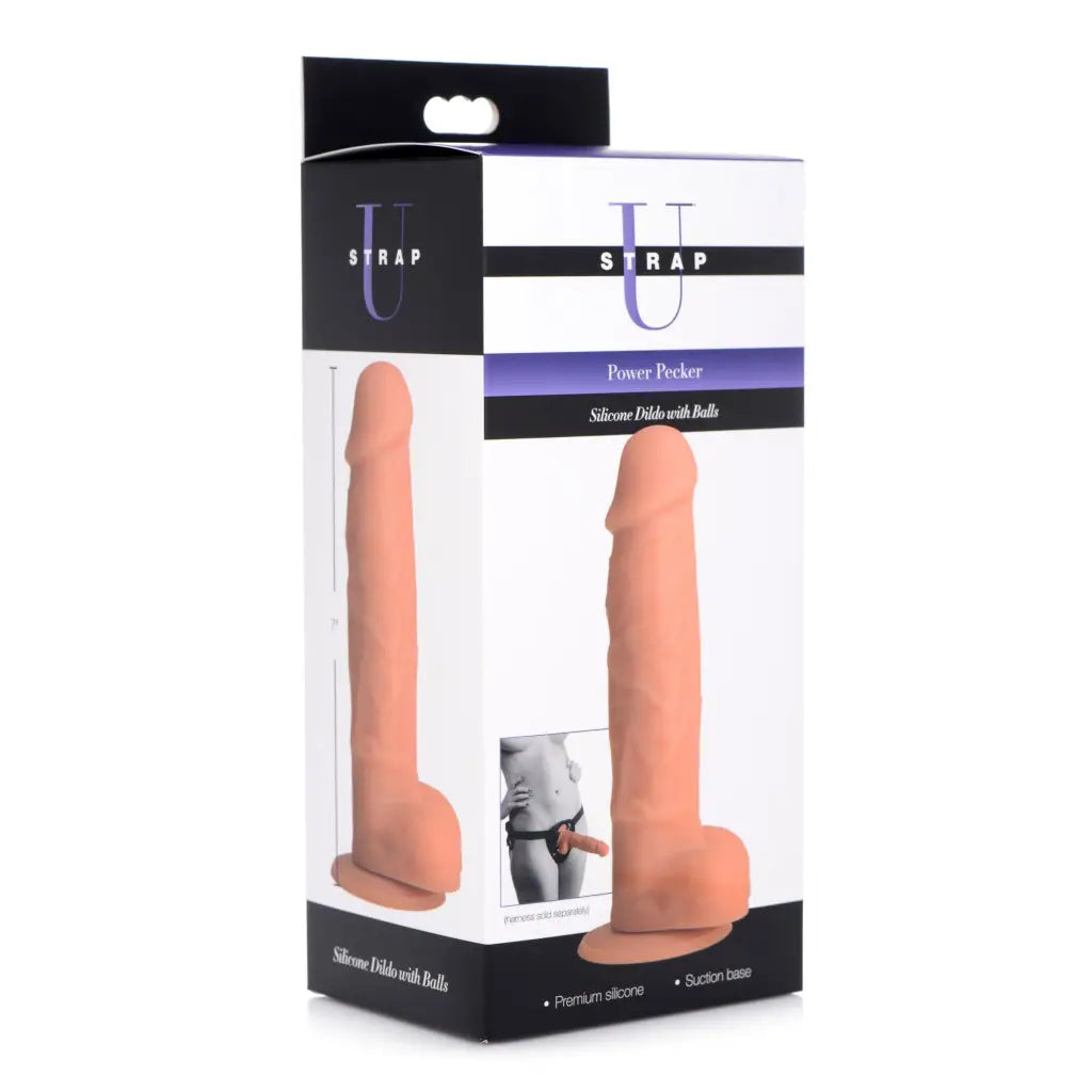 Strap U Realistic Dildo Power Pecker 7 Inch Silicone Dildo With Balls at the Haus of Shag