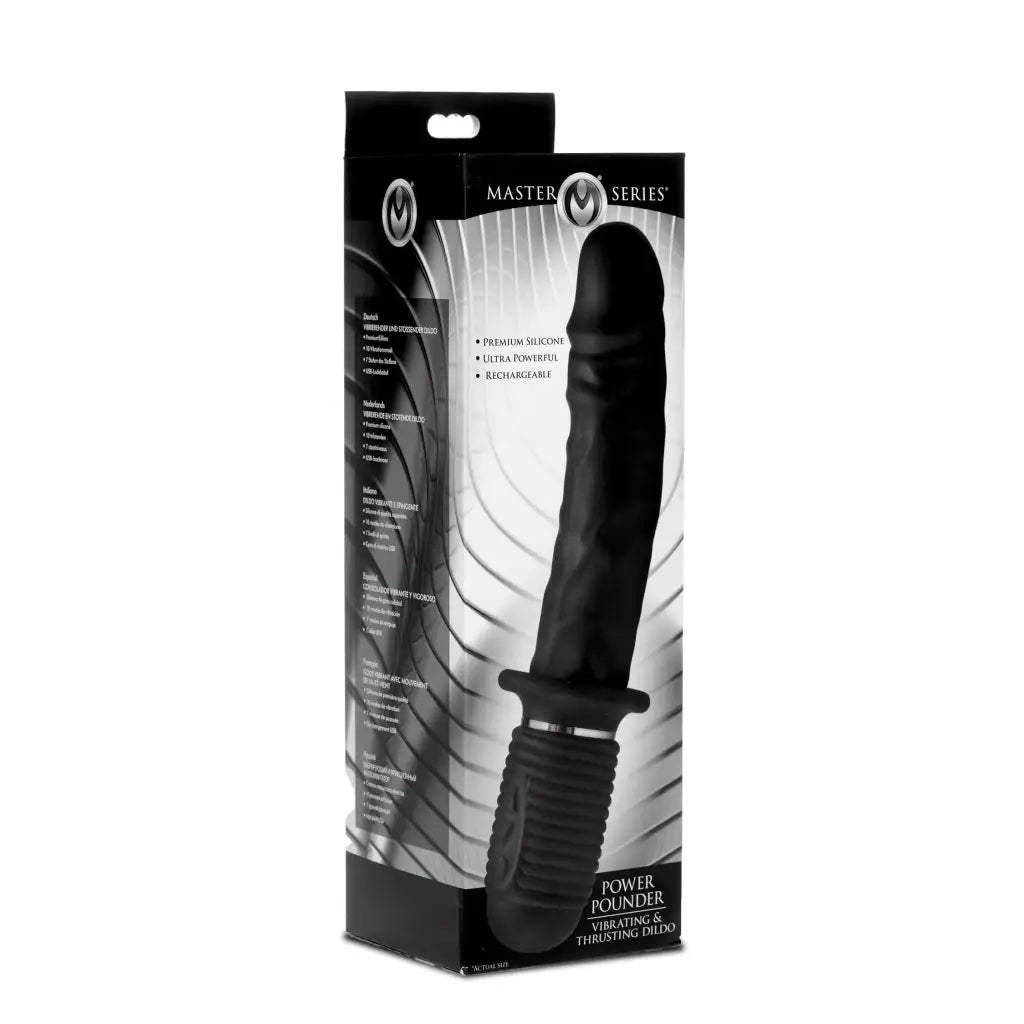 Master Series Realistic Vibrator Power Pounder Vibrating And Thrusting Silicone Dildo - Black at the Haus of Shag