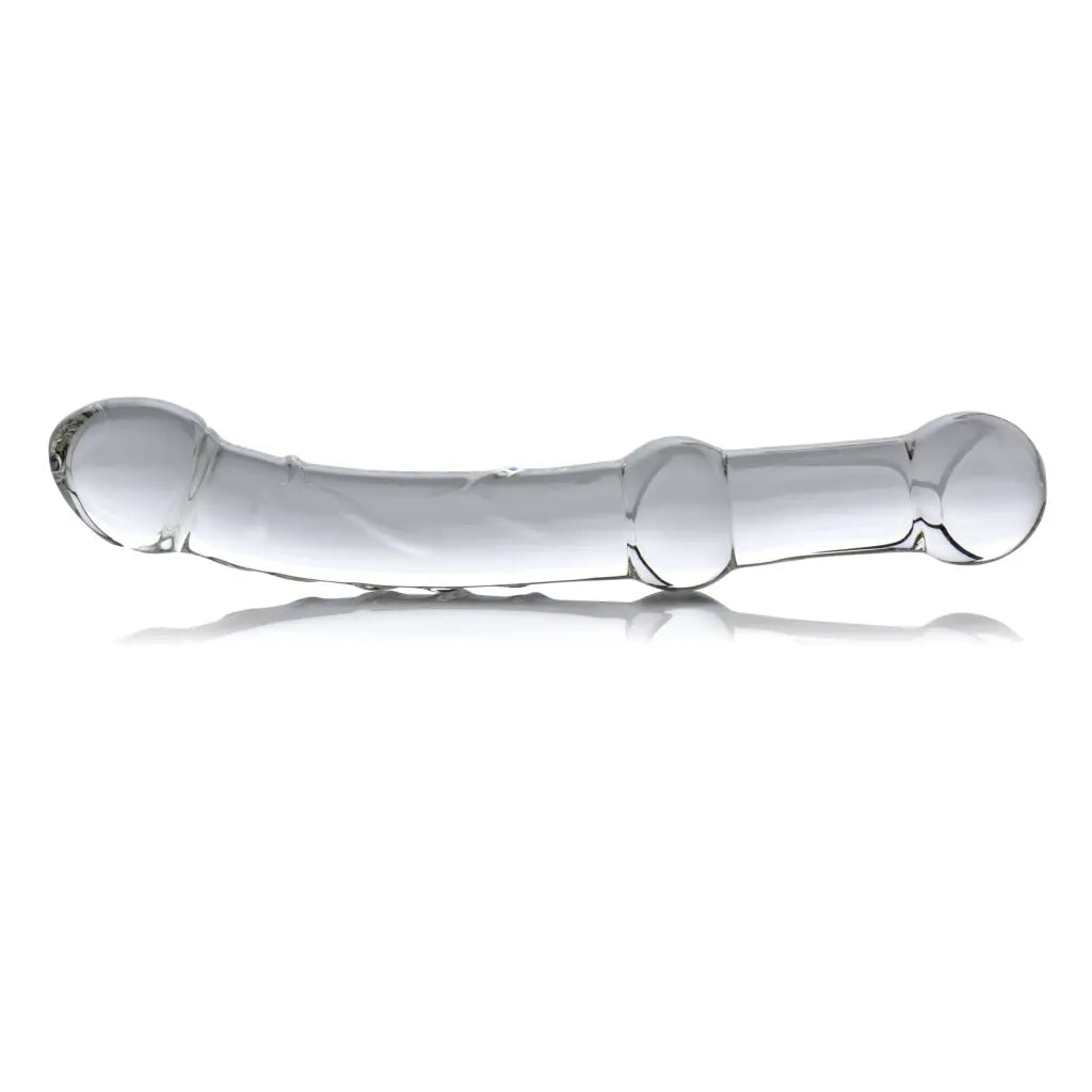 Clear glass Prana Thrusting Wand on white background for ultimate pleasure