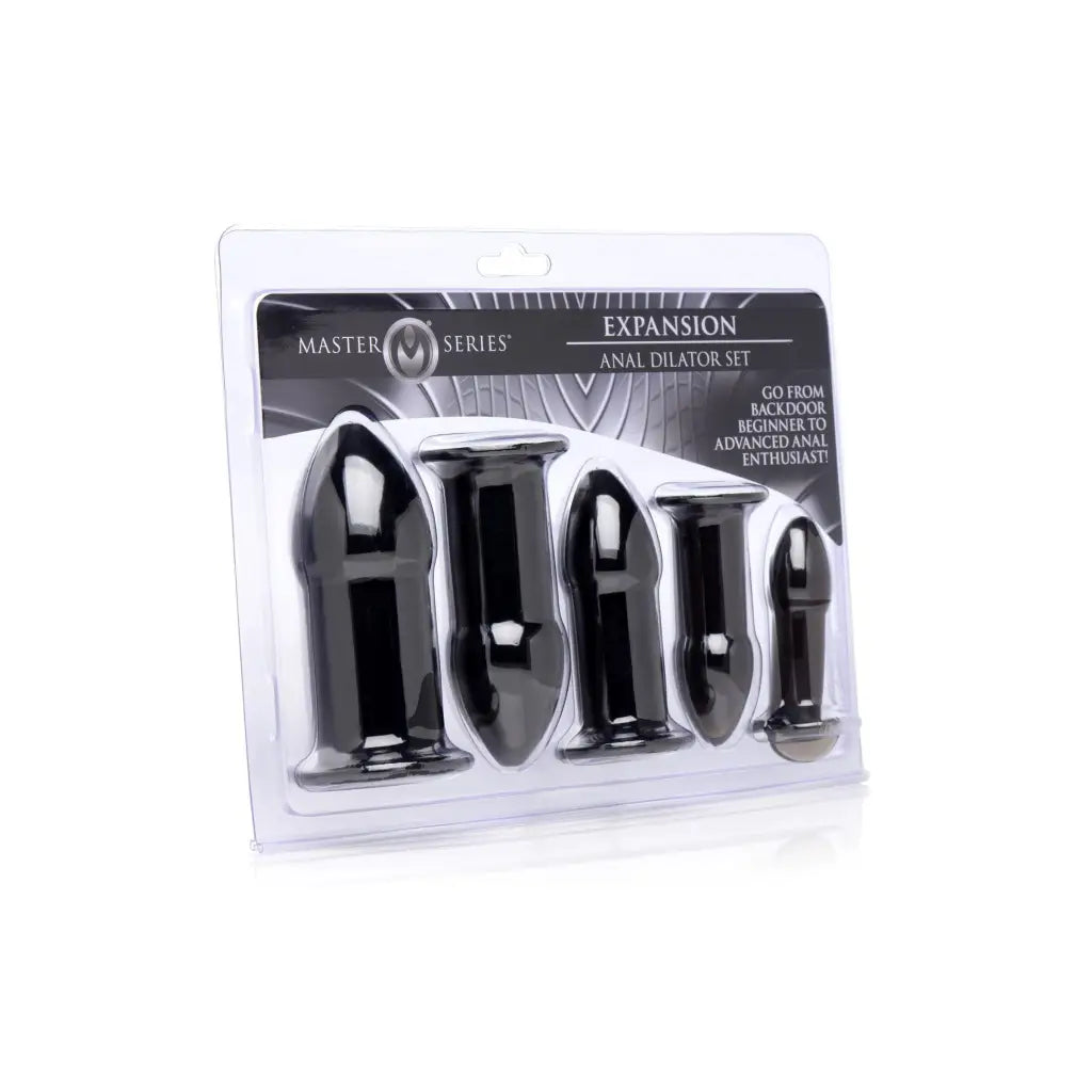 Set of black anal dilators in various sizes from the Premium Butt Plug Training Kit