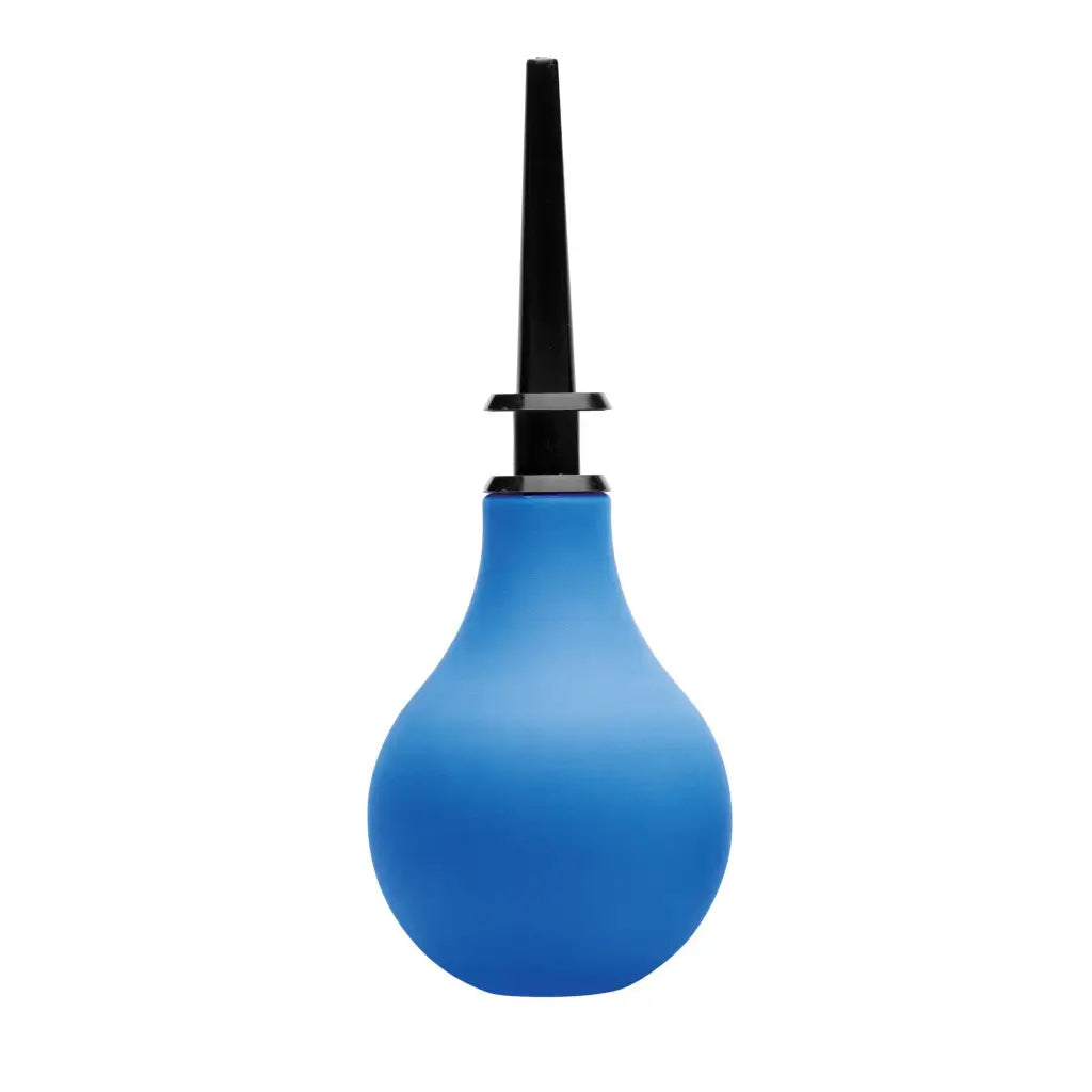 Blue vase with black handle from Premium One-way Valve Anal Douche Set display