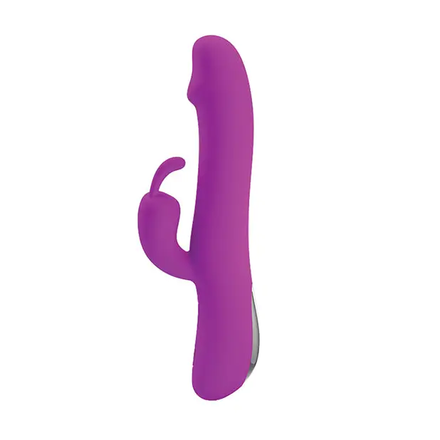 Pretty Love Natural rabbit vibrator with a purple silicone curved shape and small protrusion