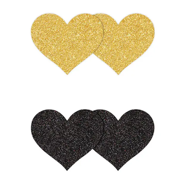 Pretty Pasties Glitter Hearts 2 Pair - Black - Pasties