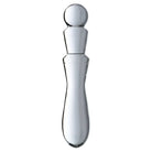 Sleek Priti Glass Dildo: silver massager with curved handle and rounded head