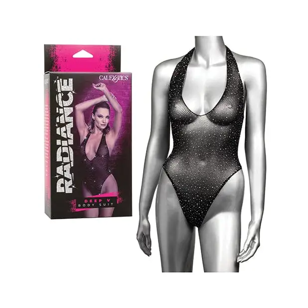 CalExotics Lingerie - Packaged Radiance Deep V Body Suit - Black O/s at the Haus of Shag