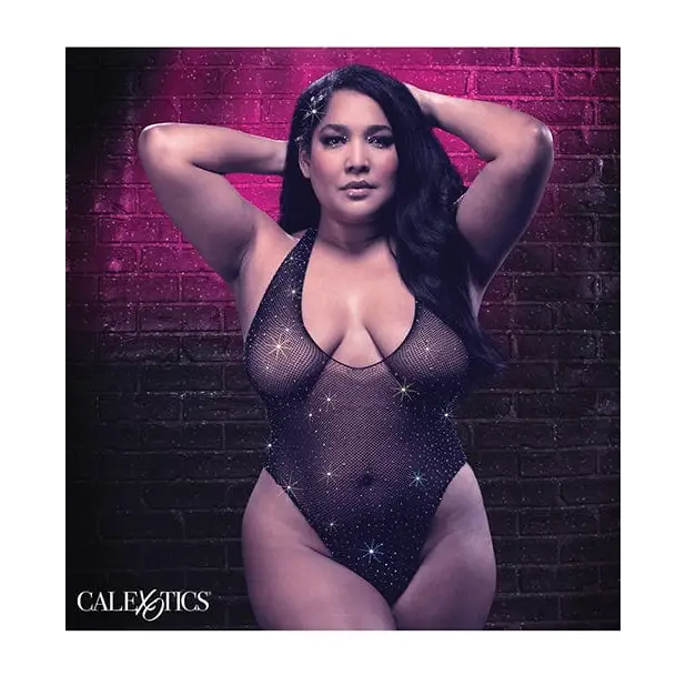 CalExotics Lingerie - Plus/queen - Packaged Radiance Deep V Body Suit - Black Qn at the Haus of Shag