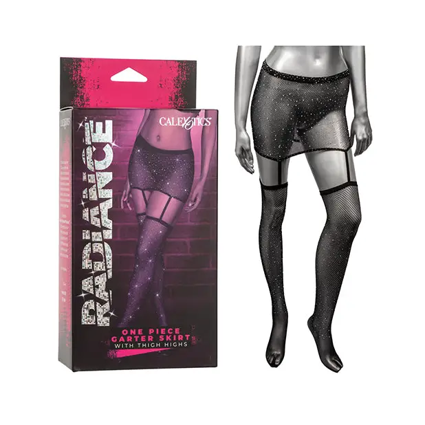 Radiance One Piece Garter Skirt W/thigh Highs - Black - One Size - Garter