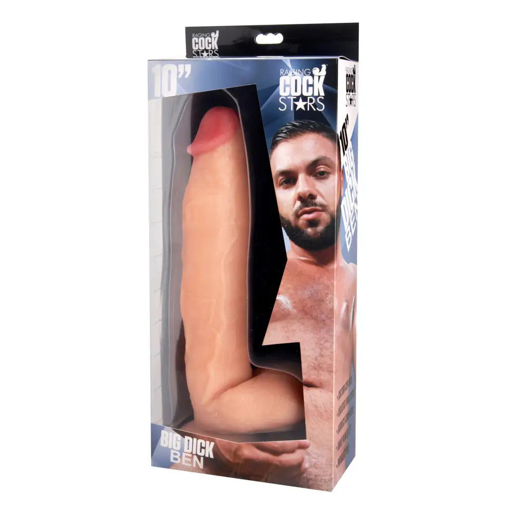 Raging Cockstars Big Dick Ben 10 Inch Realistic Dildo in retail box with shirtless man