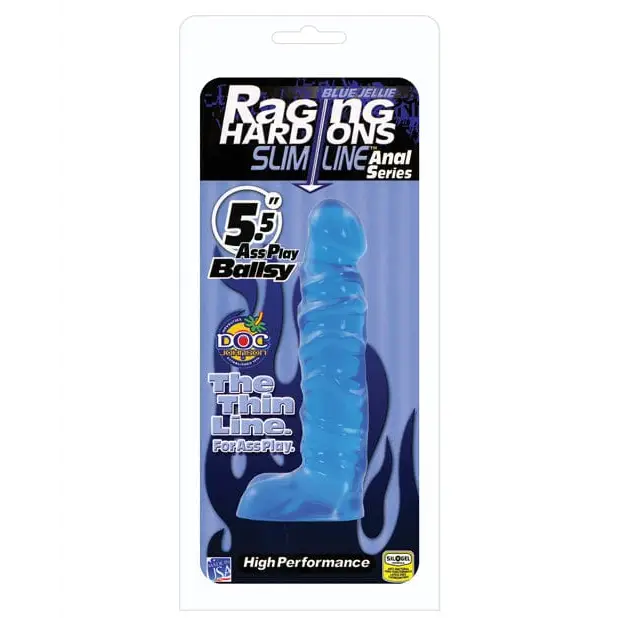 Doc Johnson Dongs & Dildos 5.5" Raging Hard Ons Slimline Ballsy - Blue Jelly at the Haus of Shag