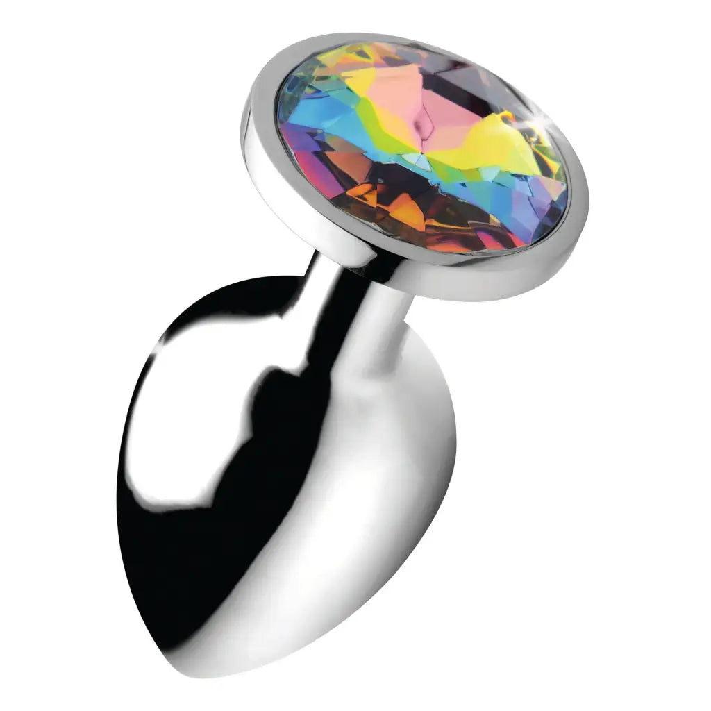 Metallic anal plug with rainbow prism gem base from Booty Sparks Rainbow Prism Gem Anal Plug