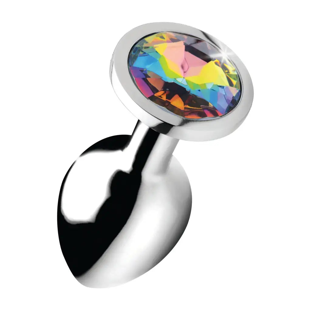 Booty Sparks Metallic Anal Plug with Rainbow Prism Gem Base for Elegant Sensual Play