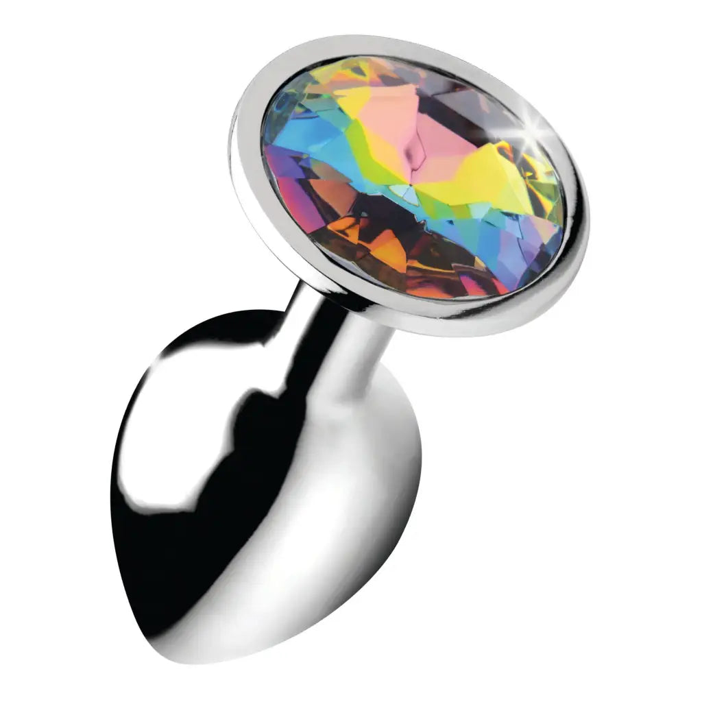 Booty Sparks rainbow prism gem anal plug with a silver base for colorful intimate play