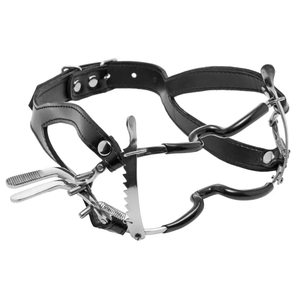 Ratchet Style Jennings Mouth Gag with black leather collar and metal clasp