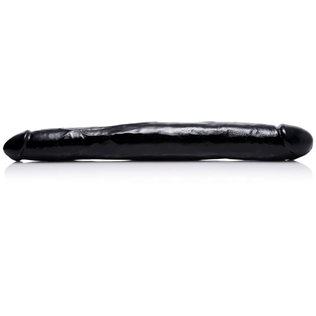 Black leather clutch or wallet with a sleek design next to Realistic 17.5 Inch Double Dong - Black