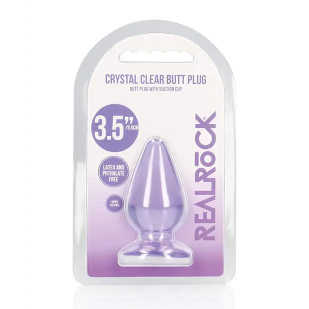 RealRock Crystal Clear 3.5 in. Anal Plug Purple showcases stunning crystal clear design