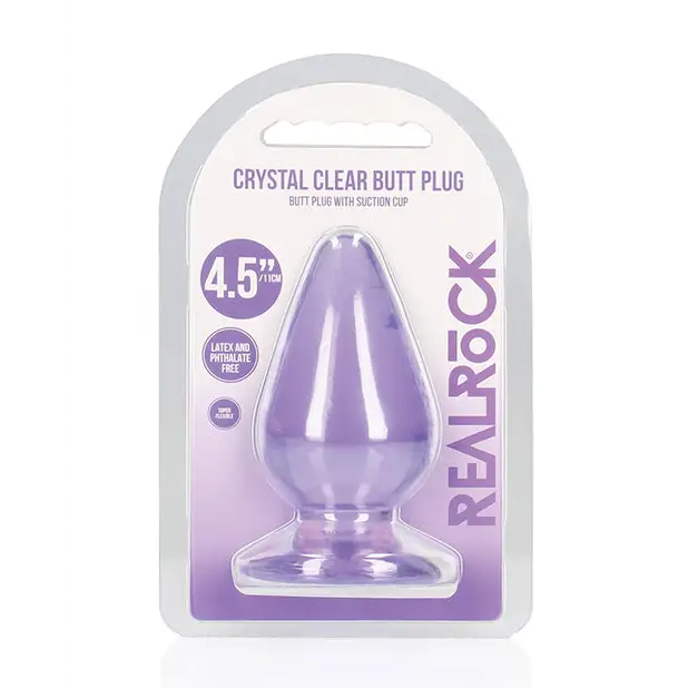 RealRock Crystal Clear 3.5 in. Anal Plug Purple - Elegant Purple Crystal Clear Butt Plug