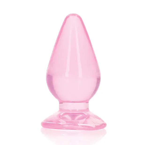 RealRock Crystal Clear 3.5 in. Anal Plug Purple on white background