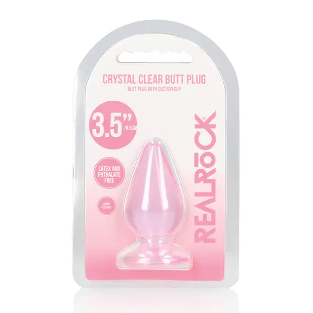 RealRock Crystal Clear 3.5 in. Anal Plug Purple - small, clear, plastic plug