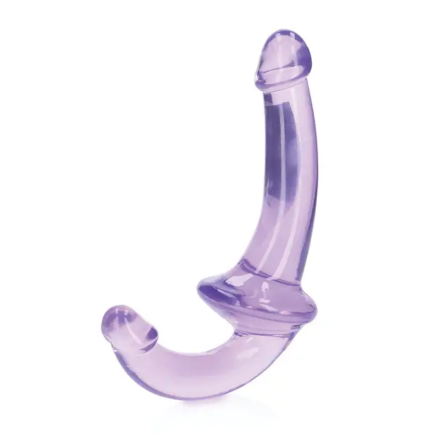 RealRock Crystal Clear Strapless Strap-On Dildo Purple with a purple glass and clear plastic design