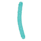 Teal-colored RealRock Crystal Clear dual-ended dildo, 13 in., with elongated phallic shape