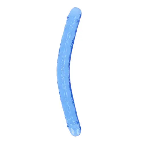 RealRock Crystal Clear Double Dong 18 in. Dual-Ended Dildo Blue - Double Ended Dildo