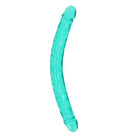 RealRock Crystal Clear Double Dong 18 in. Dual-Ended Dildo Turquoise - Double Ended Dildo