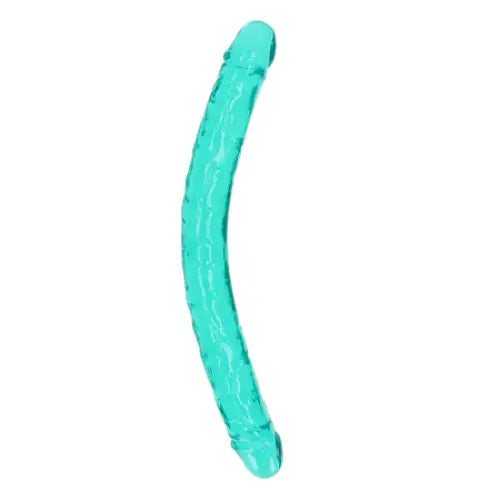 RealRock Crystal Clear Double Dong 18 in. Dual-Ended Dildo Turquoise - Double Ended Dildo