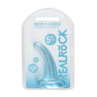 RealRock Crystal Clear Non-Realistic 5 in. Curved Dildo With Suction Cup Blue - Realistic Dildo