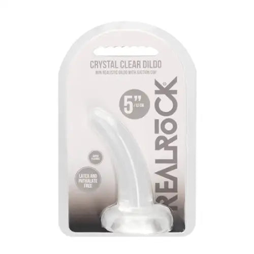 RealRock Crystal Clear Non-Realistic 5 in. Curved Dildo With Suction Cup Clear - Realistic Dildo