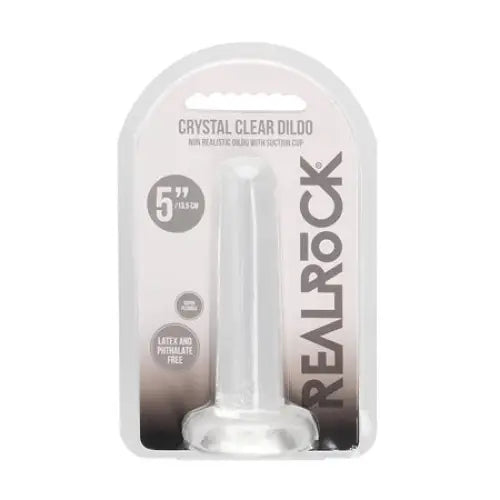 RealRock Crystal Clear Non-Realistic 5 in. Straight Dildo With Suction Cup Clear - Realistic Dildo