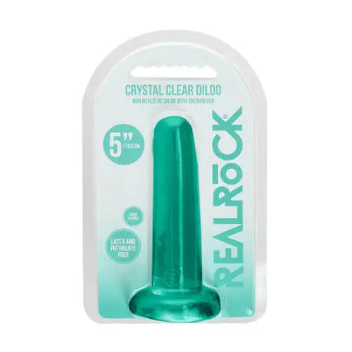 RealRock Crystal Clear Non-Realistic 5 in. Straight Dildo With Suction Cup Turquoise - Realistic Dildo