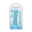 RealRock Crystal Clear Non-Realistic 7 in. Dildo With Suction Cup Blue - Realistic Dildo