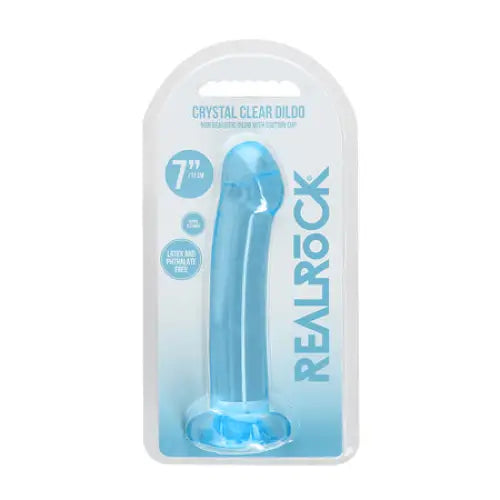 RealRock Crystal Clear Non-Realistic 7 in. Dildo With Suction Cup Blue - Realistic Dildo