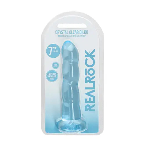 RealRock Crystal Clear Non-Realistic 7 in. Twisted Dildo With Suction Cup Blue - Blue - Realistic Dildo