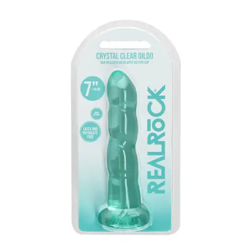 RealRock Crystal Clear Non-Realistic 7 in. Twisted Dildo With Suction Cup Turquoise - Realistic Dildo