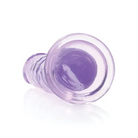 Purple glass vase with a hole and RealRock Crystal Clear 7 in. Dildo without Balls in purple