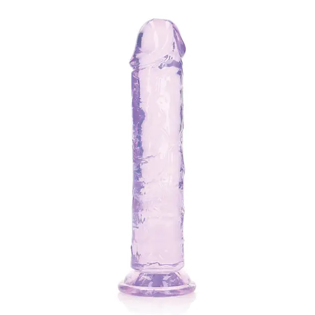 RealRock Crystal Clear Straight 7 in. Dildo in Purple on White Background