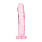 RealRock Crystal Clear Straight 7 in. Dildo Without Balls Purple on White Background