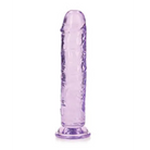 Purple RealRock Crystal Clear Straight 7 in. Dildo Without Balls on white background