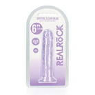 Close up of RealRock Crystal Clear 7 in. Dildo Without Balls on white background