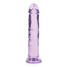 RealRock Crystal Clear Straight 7 in. Purple Dildo on White Background