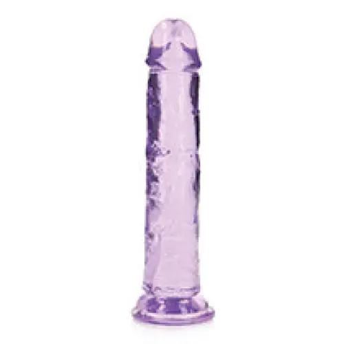 RealRock Crystal Clear Straight 7 in. Purple Dildo on White Background