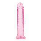 RealRock Crystal Clear Straight 7 in. Dildo Without Balls Purple on white background