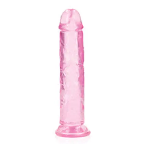 RealRock Crystal Clear Straight 7 in. Dildo Without Balls Purple on white background