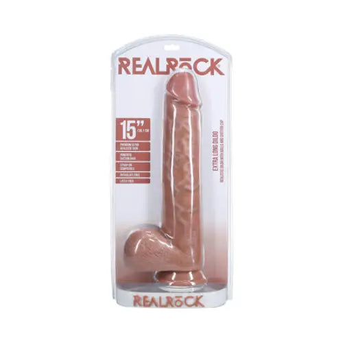 RealRock Extra Long 15 in. Dildo with Balls Tan - Realistic Dildo