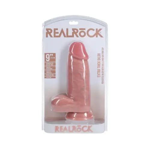 RealRock Extra Thick 9 in. Dildo with Balls Beige - Realistic Dildo